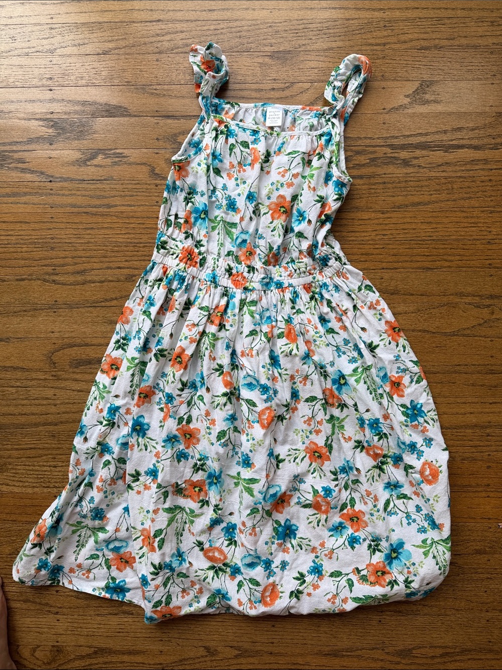 Girls White Floral Casual Sundress with Orange & Teal Flowers
